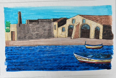 Tonnara Siciliana sul Mare con Barche