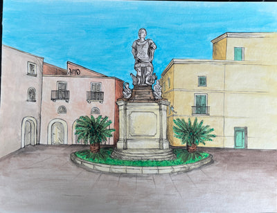 Piazza Storica Siciliana con Statua Monumentale