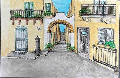 Vicolo Siciliano con Arco in Pietra e Scalinata